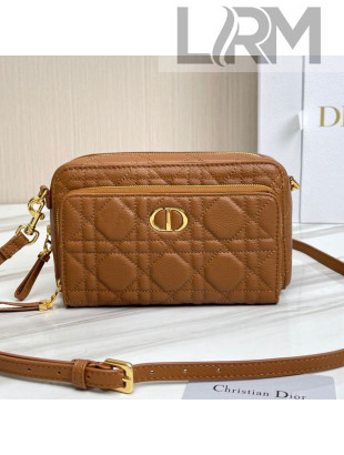 Dior Caro Double Pouch in Brown Supple Cannage Calfskin 2021