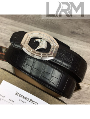Stefano Ricci Crocodile-Like Calfskin Belt 3.8cm with Eagle Buckle Black/Silver 2021