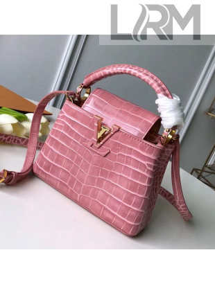 Louis Vuitton Capucines Mini Top Handle Bag in Crocodilian Leather N95003 Pink 2019