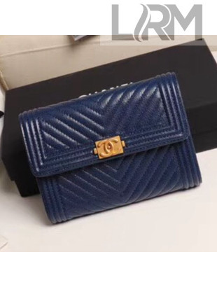 Chanel Chevron Grained Calfskin Boy Flap Bag A84385 Dark Blue 2019