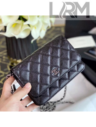 Chanel Grained Calfskin Mini Wallet on Chain WOC Black/Silver 2020