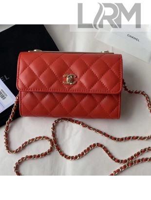 Chanel Lambskin Quilting Trendy CC Wallet with Chain Red 2018