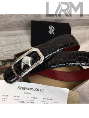 Stefano Ricci Crocodile-Like Calfskin Belt 3.5cm with Frame Eagle Buckle Black/Silver 2021