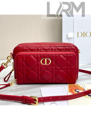 Dior Caro Double Pouch in Red Supple Cannage Calfskin 2021