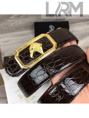 Stefano Ricci Crocodile-Like Calfskin Belt 3.5cm with Frame Eagle Buckle Brown/Gold 2021