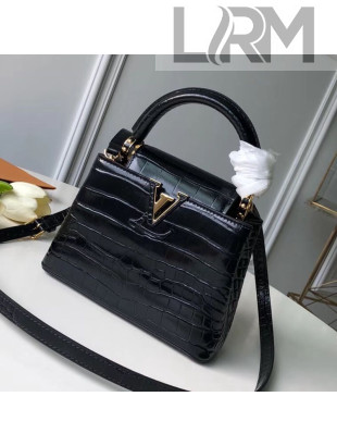 Louis Vuitton Capucines Mini Top Handle Bag in Crocodilian Leather N93429 Black 2019