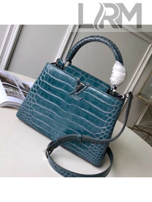 Louis Vuitton Capucines BB Top Handle Bag in Crocodilian Leather N93274 Blue 2019
