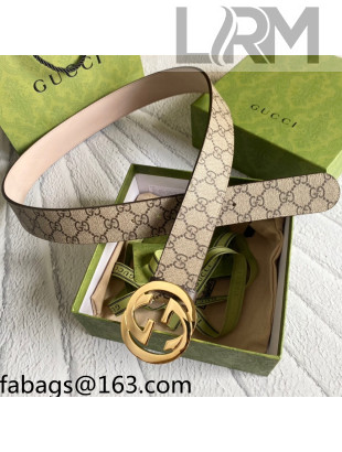 Gucci GG Canvas Belt 3.8cm with Interlocking G Buckle Beige/Grey/Gold 2021 110620