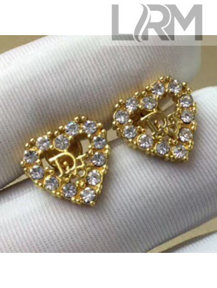 Dior Crystal Heart Stud Earrings Gold/White 2019