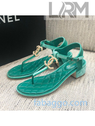 Chanel Quilted Lambskin Heel Thong Sandals G36402 Green 2020