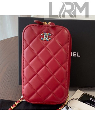 Chanel Quilted Lambskin iPhone Holder Clutch with Chain AP0530 Red 2019