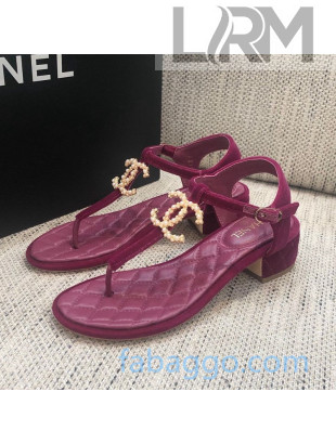 Chanel Quilted Lambskin Heel Thong Sandals G36402 Fuchsia Pink 2020