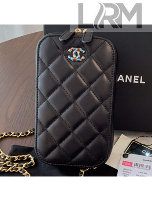 Chanel Quilted Lambskin iPhone Holder Clutch with Chain AP0530 Black 2019