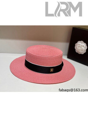 Chanel Straw Wide Brim Hat CHH31412 Pink 2022