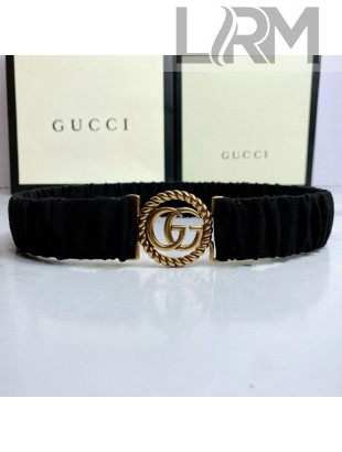 Gucci Pleated Suede Belt with Twist Circle GG Buckle White/Gold 2021