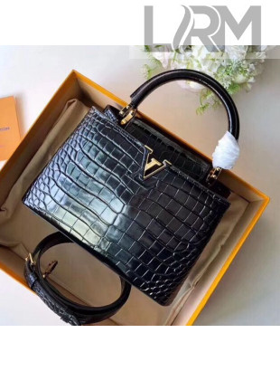 Louis Vuitton Capucines BB Top Handle Bag in Crocodilian Leather N92173 Black 2019