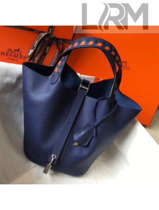 Hermes Picotin Lock Bag with Woven Top Handle in Epsom Leather 18cm Blue 2019