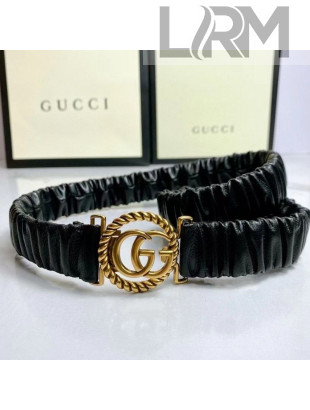 Gucci Pleated Leather Belt with Twist Circle GG Buckle Black/Gold 2021