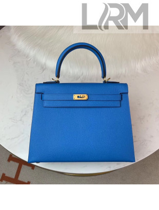 Hermes Kelly 25cm Original Epsom Leather Bag Bright Blue