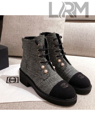 Chanel Tweed Short Ankle Boots with Pearls G33823 Gray 2020