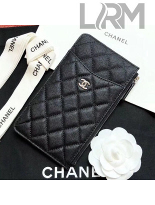 Chanel Quilted Grained Calfskin Phone & Card Holder Wallet Black/Silver 2020