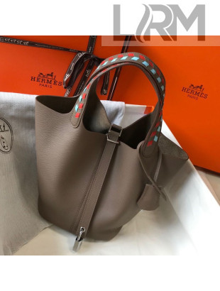 Hermes Picotin Lock Bag with Woven Top Handle in Epsom Leather 18cm Grey 2019