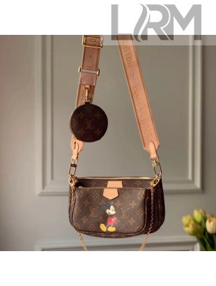 Louis Vuitton Multi Pochette Accessoires Monogram Canvas Mickey Mouse Triple Shoulder Bag M44813 Pink 2020