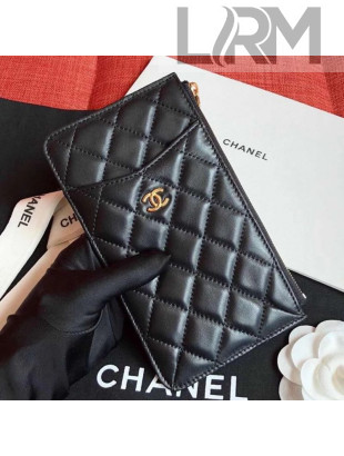 Chanel Quilted Lambskin Phone & Card Holder Wallet Black/Gold 2020