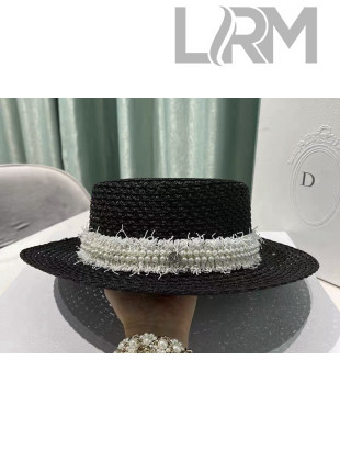 Chanel Straw Wide Brim Hat CHH31502 Black 2022