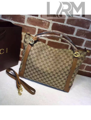 Gucci 323675 GG Supreme canvas And Leather Tote Bag Brown