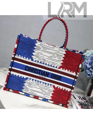 Dior Embroidered Geometry Book Tote Blue/Red/White 2019