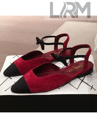 Chanel Suede Flat Mary Janes Slingback with Bow G36361 Burgundy 2020