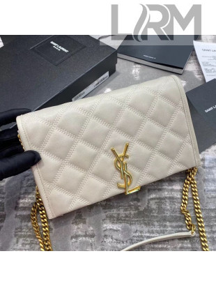 Saint Laurent Becky Chain Wallet WOC in Diamond-Quilted Lambskin  585031 White 2019