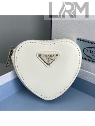 Prada Brushed Leather Heart Mini Pouch 6504 White 2021