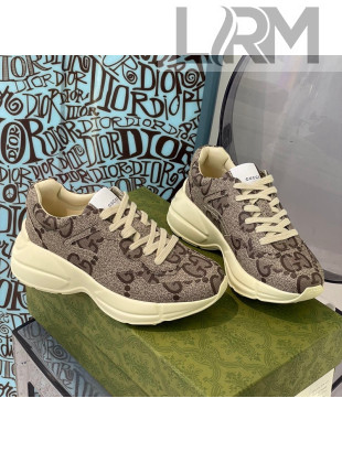 Gucci 100 Rhyton Maxi-GG Canvas Sneakers Beige 2021 112320