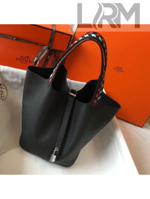 Hermes Picotin Lock Bag with Woven Top Handle in Epsom Leather 18cm Black 2019
