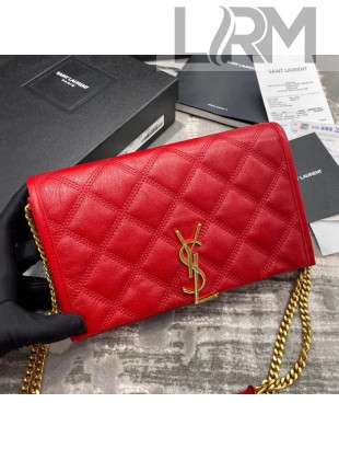 Saint Laurent Becky Chain Wallet WOC in Diamond-Quilted Lambskin  585031 Red 2019