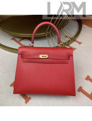 Hermes Kelly 25cm Original Epsom Leather Bag Bright Red 
