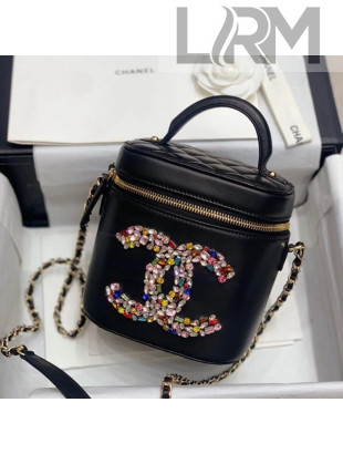 Chanel Lambskin Vanity Case with Colored Crystal CC Charm AS2322 Black 2020
