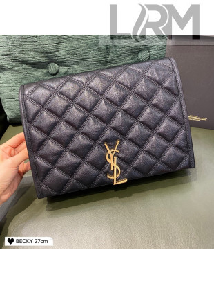 Saint Laurent Becky Chain Bag in Diamond-Quilted Lambskin 579607 Black 2020