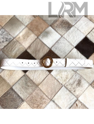 Bottega Veneta Woven Lambskin Belt 30mm with Circle Buckle White 2019