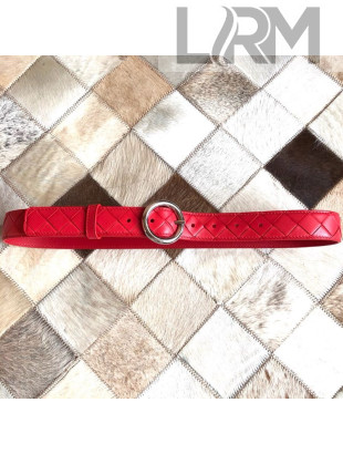 Bottega Veneta Woven Lambskin Belt 30mm with Circle Buckle Red 2019