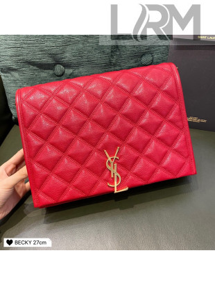 Saint Laurent Becky Chain Bag in Diamond-Quilted Lambskin 579607 Red 2020