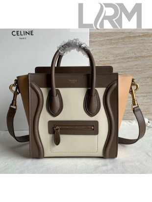 Celine Nano Luggage Handbag In Smooth Calfskin White/Khaki/Beige 2020