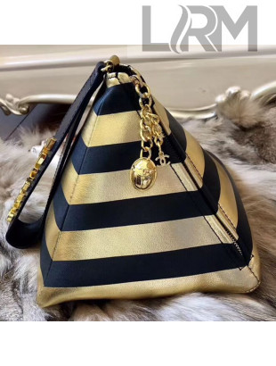 Chanel Metallic Lambskin Stripes Pyramid Clutch Bag AS0688 Gold/Black 2019