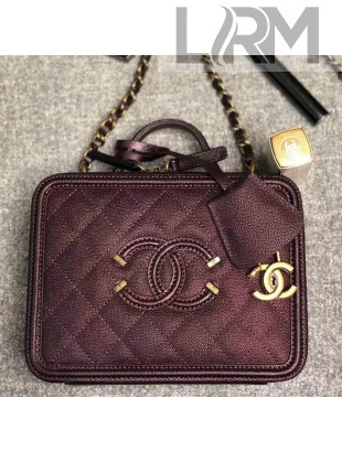 Chanel CC Filigree Medium Vanity Case Bag in Grained Metallic Burgundy Lambskin A93343 2018