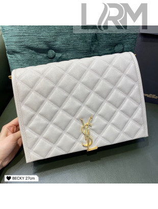 Saint Laurent Becky Chain Bag in Diamond-Quilted Lambskin 579607 White 2020