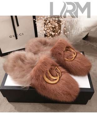 Gucci GG Wool Fur Flat Slippers Brown 2019