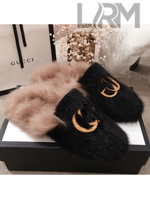 Gucci GG Wool Fur Flat Slippers Black 2019