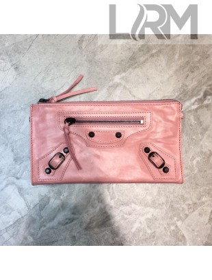 Balenciaga City Wax Calfskin Wallet Clutch/Crossbody Bag Pink 